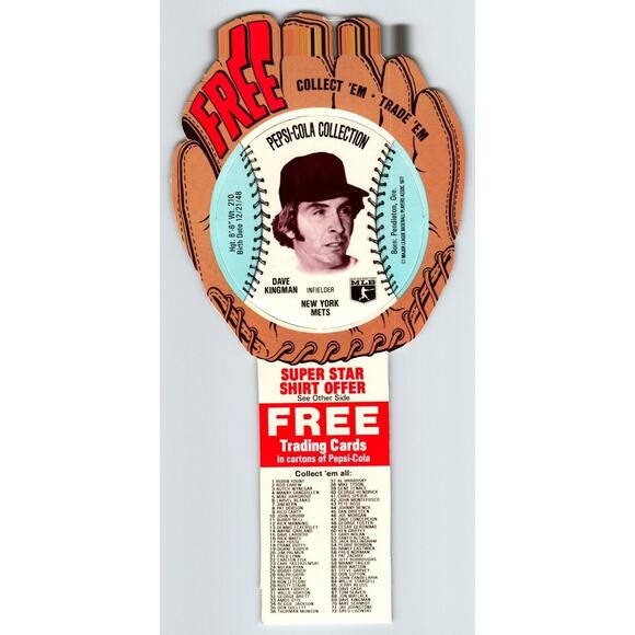 Pepsi-Cola Baseball Trading Card 1977 Dave Kingman New York Mets MLB Trade - Picture 1 of 2